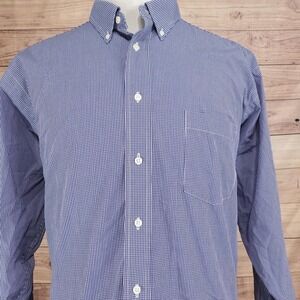 Eagle Shirtmakers Dress Shirt Mens 18.5 34/35 Blue Gingham Stretch Wrinkle Free